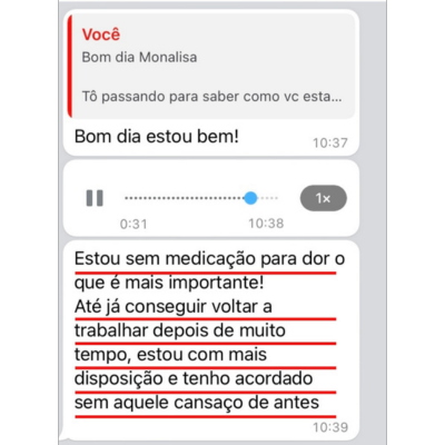 Depoimento via WhatsApp - Sem medicação para dor, mais disposição
